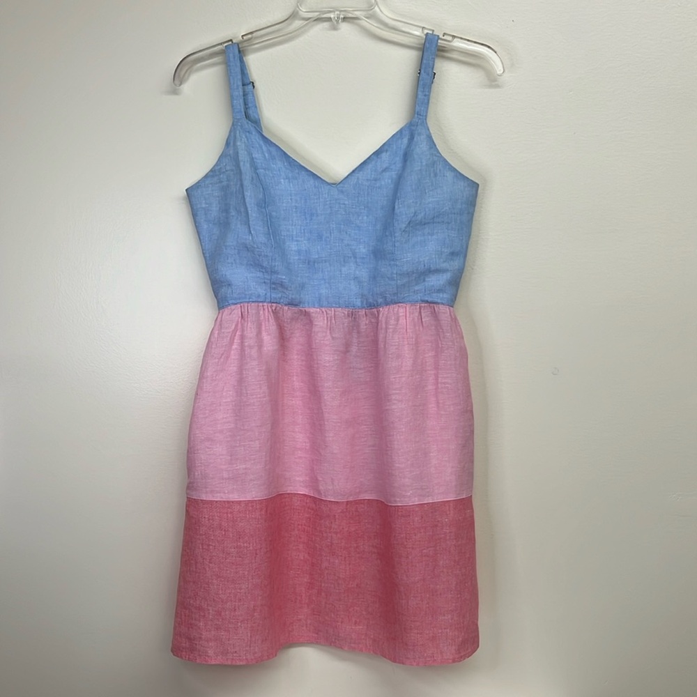 Cynthia Rowley Color Block Linen Dress Sz 8 strappy Adjustable Pink Blue